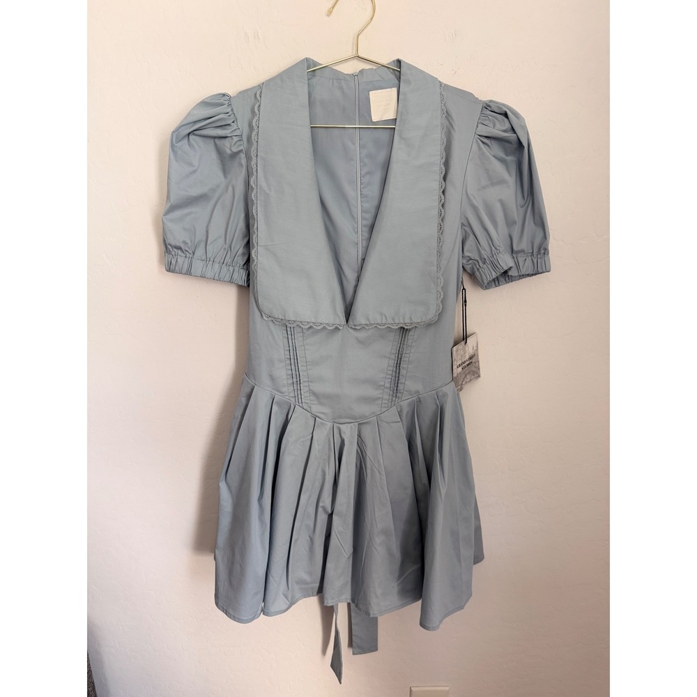 Grand Street Studios Light Blue Sailor Collar Puff Sleeve Mini Dress NWT Large